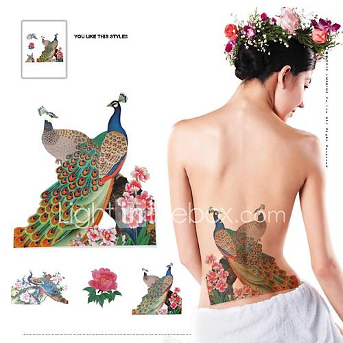 1 pcs fleurs multicolores étanches et motif de paon autocollants tatouage