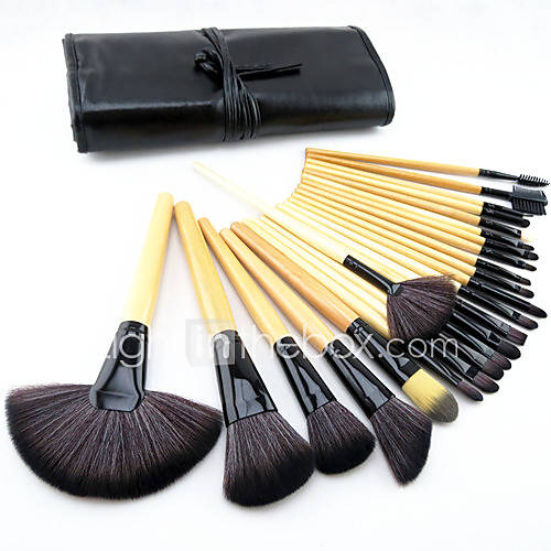 24pcs Pony Hair Makeup Brushes set Professional Wood Handle Burlywood