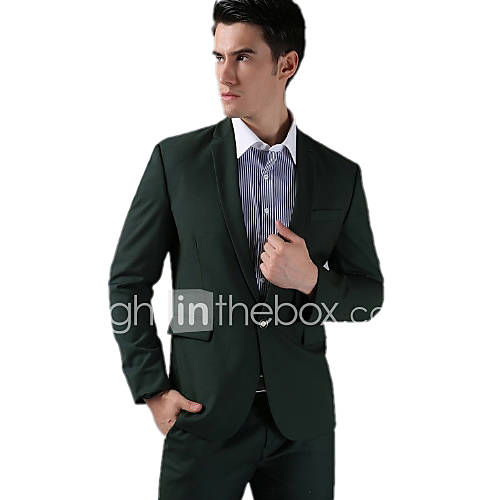 Dark Green Fleece Slim Fit Two-Piece Suit