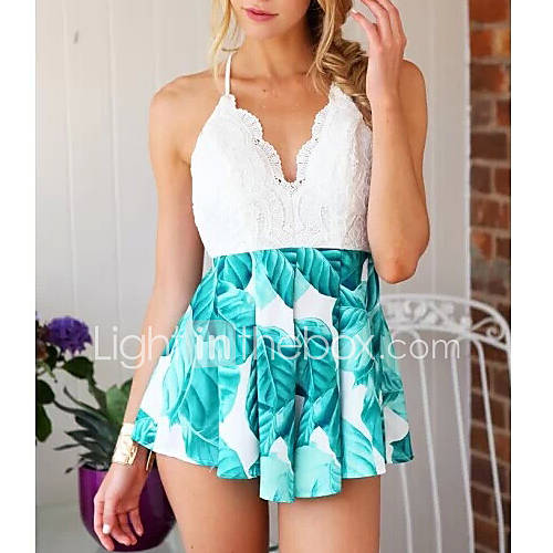 Women's White/Green Jumpsuits , Sexy/Beach/Casual/Lace Sleeveless