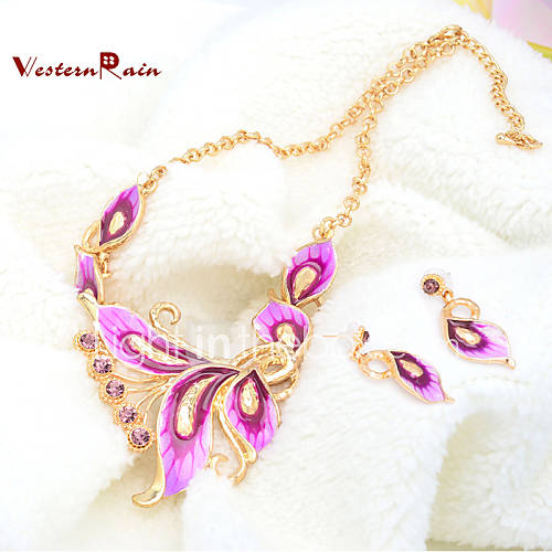 WesternRain new 18K Rose Gold Plated Pink Rhinestone Pendant Necklace