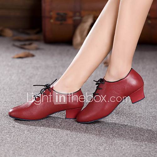 Women‘s Dance Shoes Modern Leather Cuban Heel Black/Red 2867055 2016