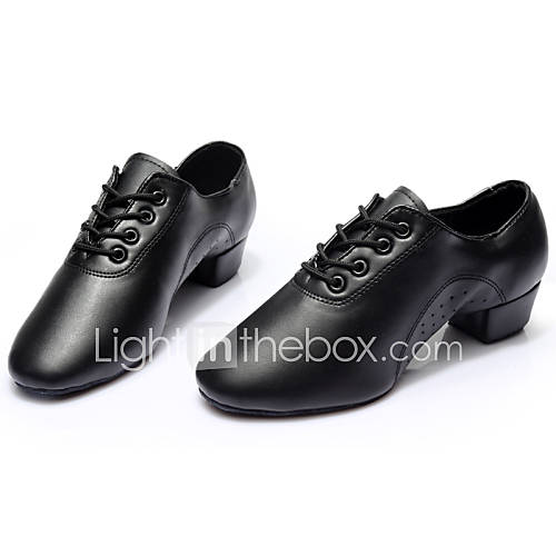Customizable Men's Dance Shoes Dance Sneakers Leather Flat Heel Black