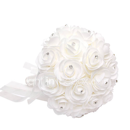 Satin Foam Rose Flower Wedding Bouquet with Rhinestone(28*21*21cm