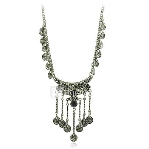 Bohemian Jewelry Vintage Coin Long Pendant Necklace Antique Silver