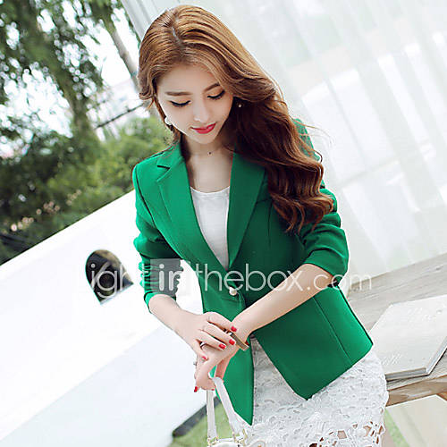 Image de Blazer Femme,Couleur Pleine Couleur unie Travail simple Printemps Automne Manches longues Revers CrantÃ© Normal Acrylique Polyester