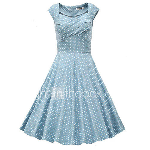 Image de Ample Gaine Patineuse Robe DÃ©contractÃ© / Quotidien simple Mignon,Points Polka Col Arrondi Mi-long Manches Courtes MÃ©lange de Coton