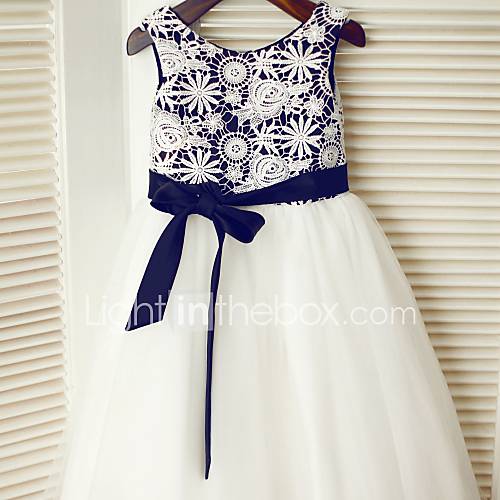 Aline Tealength Flower Girl Dress Lace / Satin / Tulle Sleeveless