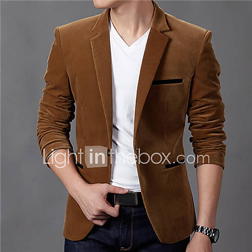 Image de Blazer Hommes,Couleur Pleine DÃ©contractÃ© / Quotidien Grandes Tailles Vintage Automne Hiver Manches Longues Revers CrantÃ© Bleu Rouge Marron