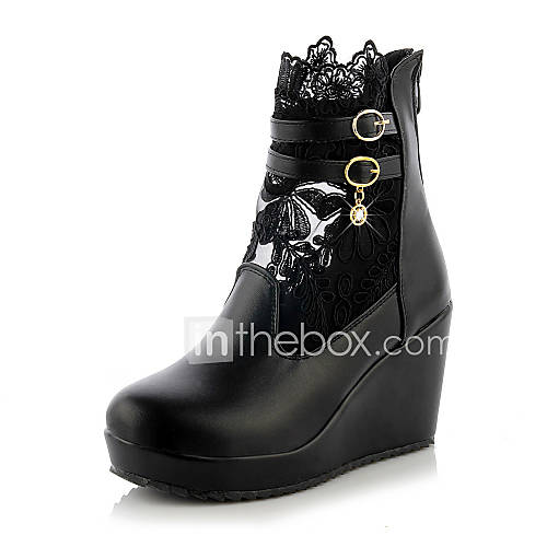 sepatu wanita ujung bundar hak wedge kasual hitam putih bot kulit buatan 2015 49 99 sepatu wanita ujung bundar hak wedge kasual hitam putih bot kulit buatan 2015 49 99