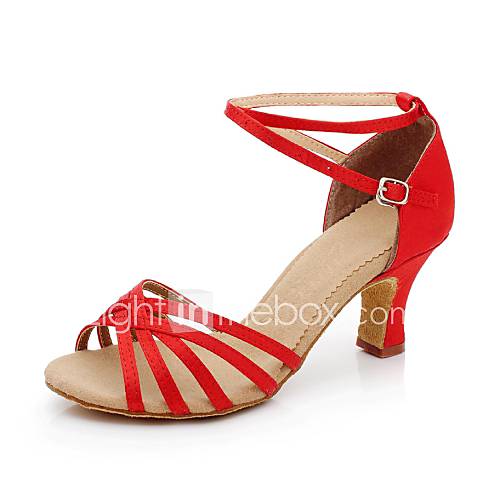 Image de Chaussures de danse(Noir Bleu Rouge Or Autre) -Non Personnalisables-Talon Cubain-Satin-Latine Salon