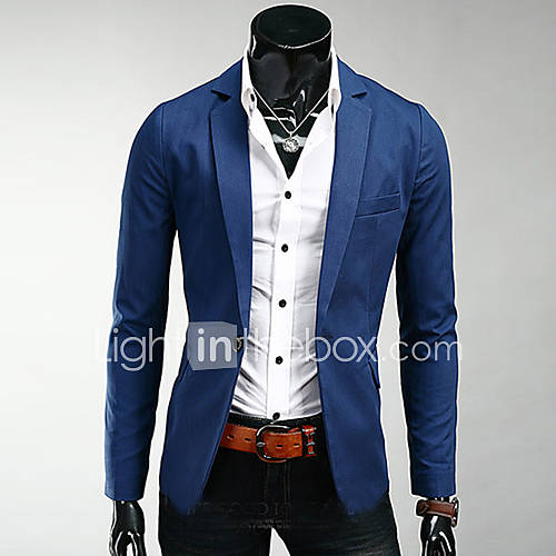 Image de Blazer Homme,Couleur Pleine Travail Manches longues Normal Polyester