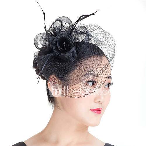 Lady Mesh Feather Birdcage Veil Flowers Fascinators Bridal Headpiece