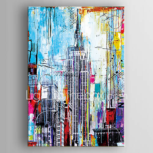 Hand Painted Oil Painting Abstract Buildings Painting with Stretched