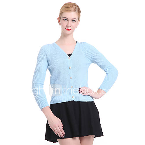 Image de Cardigan Femme DÃ©contractÃ© / Quotidien simple,Couleur Pleine Col en V Manches Longues Printemps Automne