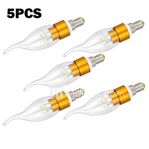 Image de 5pcs haute qaulity e14 3w 300lm 220v cool / chaud blanc led chandelier bougie ampoule