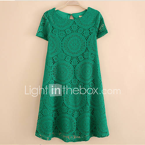 Image de Ample Dentelle Robe Femme Sortie Grandes Tailles SophistiquÃ©,Couleur Pleine Col Arrondi Au dessus du genou Manches Courtes Polyester EtÃ©