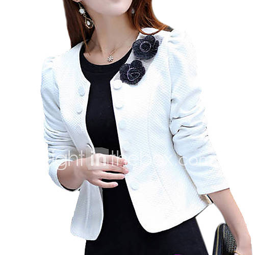 Image de Blazer Femme,Couleur Pleine DÃ©contractÃ© / Quotidien Travail SophistiquÃ© Printemps Automne Manches longues Col Arrondi Court