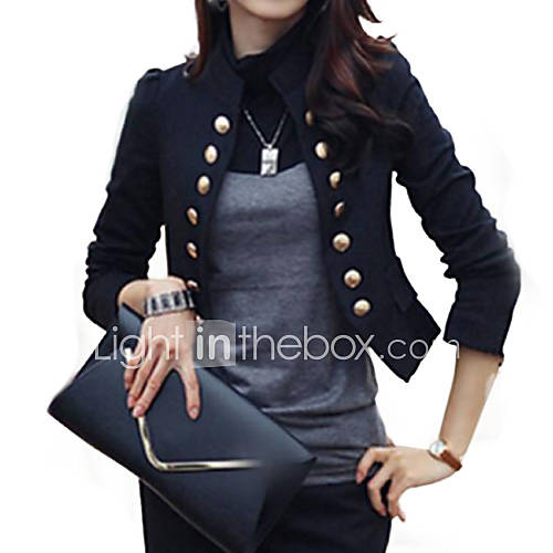 Image de Blazer Femme,Couleur Pleine DÃ©contractÃ© / Quotidien Travail Chic de Rue Toutes les Saisons Manches Longues Col Officier Blanc NoirCoton