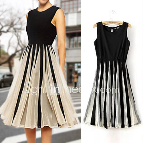Women's Sleeveless Slim Fit A Line Midi Dress with Mesh Stitching 3243890 2016 â $19.99