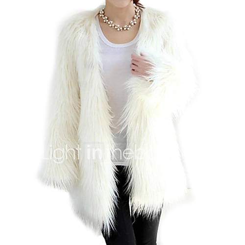 Fashion Long Sleeve Collarless Faux Fur Party/Casual Coat 1604235 2016