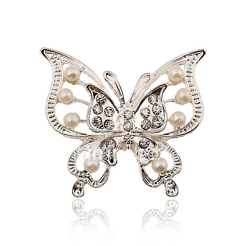 Image de argenture / imitation perles / broche en strass femmes 1pc Broche papillon mariage / partie