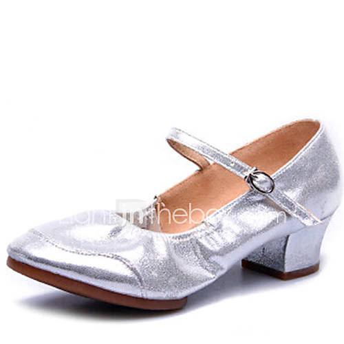 Women's Dance Shoes Heels Breathable Leather Low HeelGold/ Silver/Black