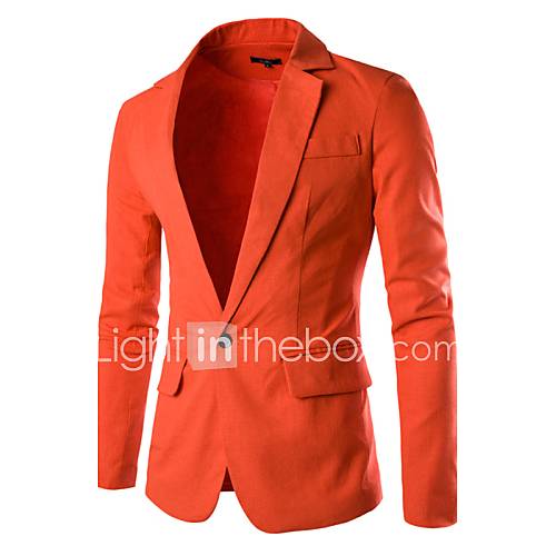 Image de Blazer Homme,Couleur Pleine Travail simple Printemps Automne Manches longues Col Rond Claudine Normal Coton
