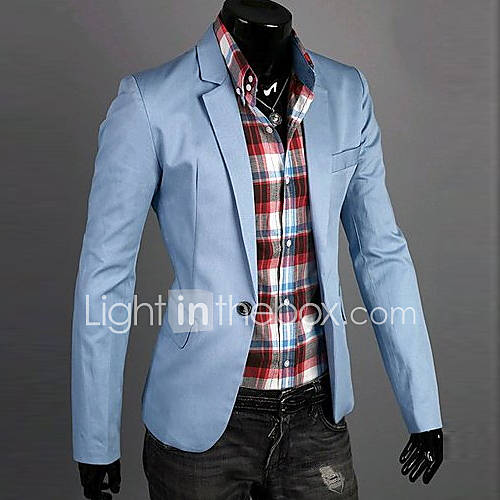 Image de Blazer Hommes,Couleur Pleine DÃ©contractÃ© / Quotidien Grandes Tailles Manches Longues Coton