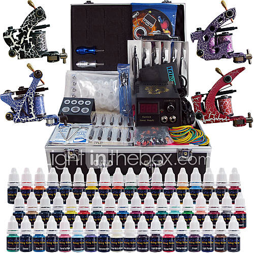 Solong Tattoo Complete Tattoo Kit 4 Pro Machines 54 Inks Power Supply