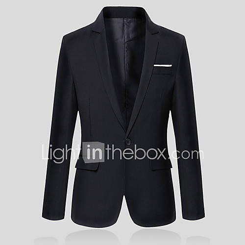 Image de Blazer Homme,Couleur Pleine Travail simple Printemps Automne Manches longues Normal Coton Polyester