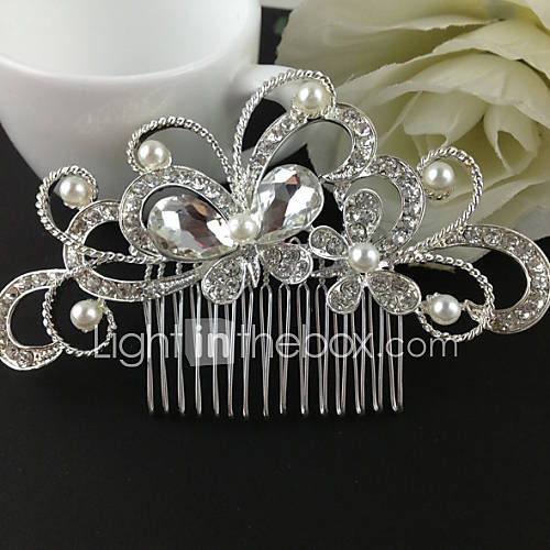 Silver Crystal Butterfly Hair Comb for Wedding Party Hair Jewelry