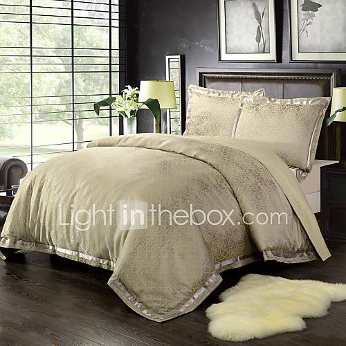Yarn Dyed Poly Silk Bamboo cotton Jacquard Bedding Set Gold 1 duvet