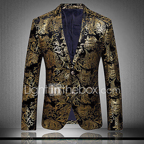 Image de Blazer Hommes,ImprimÃ© DÃ©contractÃ© / Quotidien Grandes Tailles Manches Longues Coton Polyester