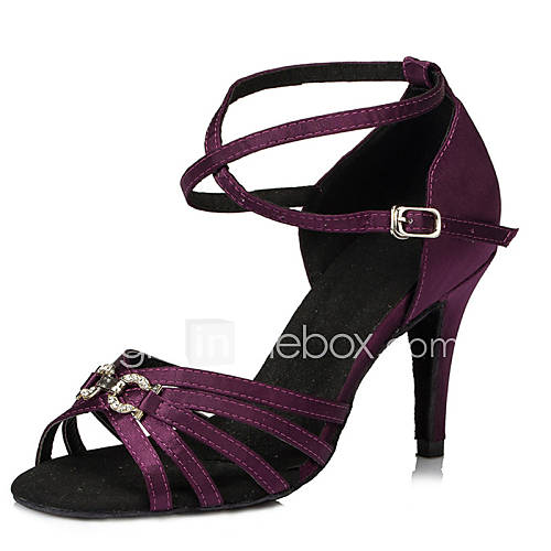 Image de Chaussures de danse(Noir Bleu Violet) -Personnalisables-Talon PersonnalisÃ©-Satin-Latine Salsa