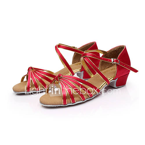 Image de Chaussures de danse(Noir Bleu Marron Rouge Argent Or LÃ©opard Autre) -Non Personnalisables-Talon Bas-Satin Similicuir-Latine Salsa Salon