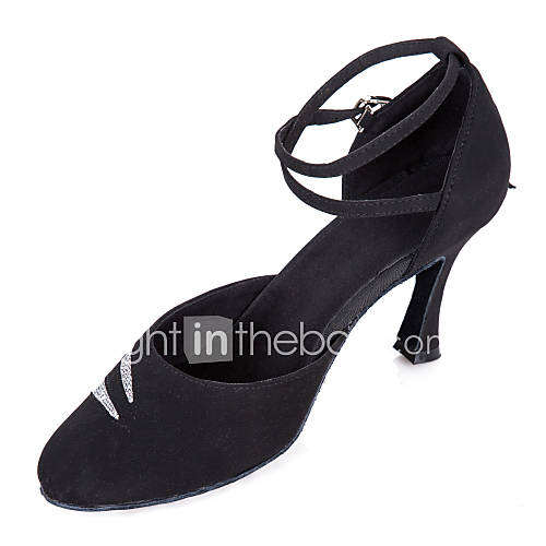 Image de Chaussures de danse(Noir) -Non Personnalisables-Talon Aiguille-Velours Paillette-Moderne Salon