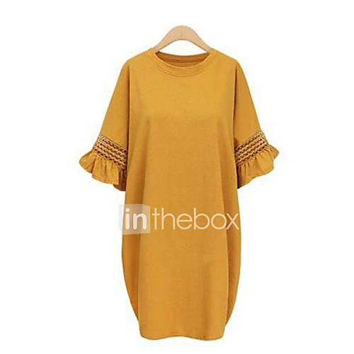 Image de Ample Robe Femme DÃ©contractÃ© / Quotidien Grandes Tailles Chic de Rue,Couleur Pleine Col Arrondi Mi-long Demi Manches CotonPrintemps EtÃ©
