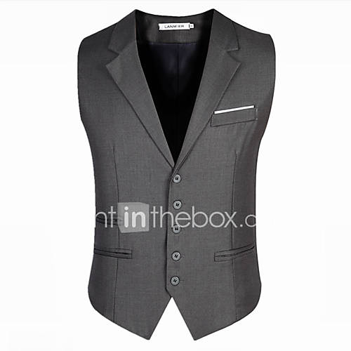 Image de Blazer Pour des hommes Couleur plaine DÃ©contractÃ© / Travail Coton / Acrylique / Polyester Sans Manches Noir / Gris