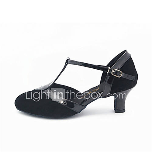 Image de Chaussures de danse(Noir Or) -Non Personnalisables-Talon Cubain-Daim Cuir Verni-Moderne Salon