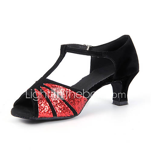 Women‘s Dance Shoes Latin Suede Paillette Cuban Heel More Colors