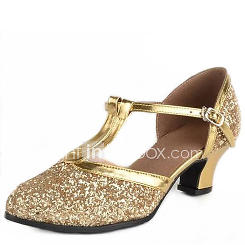 Image de Chaussures de danse(Argent / Or) -Non Personnalisables-Talon Bas-Paillette-Latine / Moderne