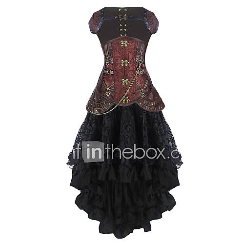 Burvogue Womens Gothic Leather Steel Boned Steampunk Underbust Corset