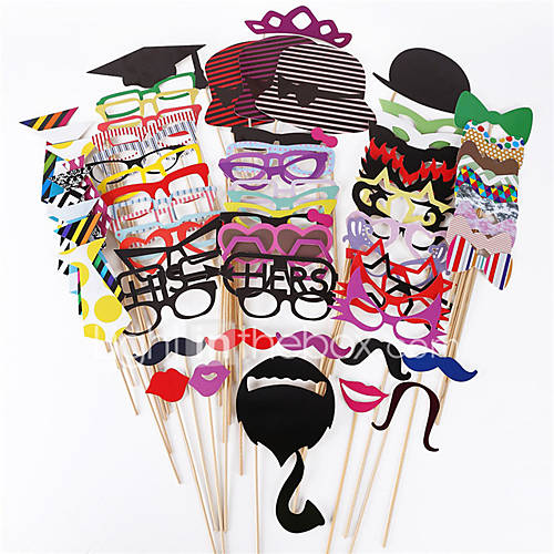 Image de 76 pcs / set souvenirs de mariage accessoires photo bricolage avec un stand de bambou bÃ¢ton accessoiristes dÃ©coration moustache