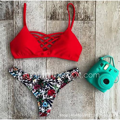 De las mujeres Bikini-FloralHalter-Poliéster De las mujeres Bikini-FloralHalter-Poliéster