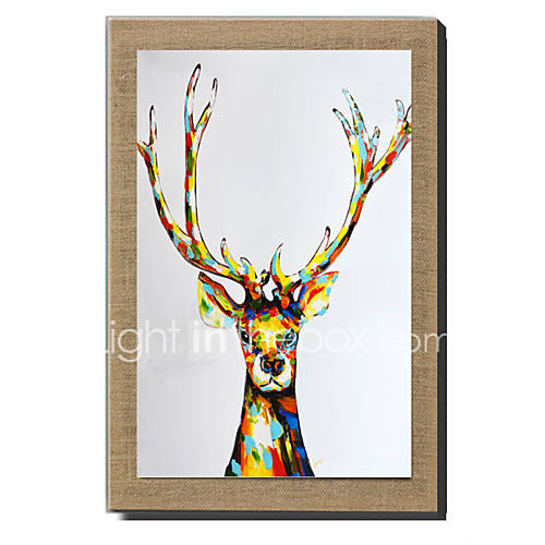Modern Wall Art Abstract Oil Painting Deer Hand Painted On Natural