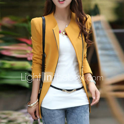 Image de Blazer Femme,Couleur Pleine Automne Manches Longues Col CarrÃ© Noir Marron Jaune Coton Moyen