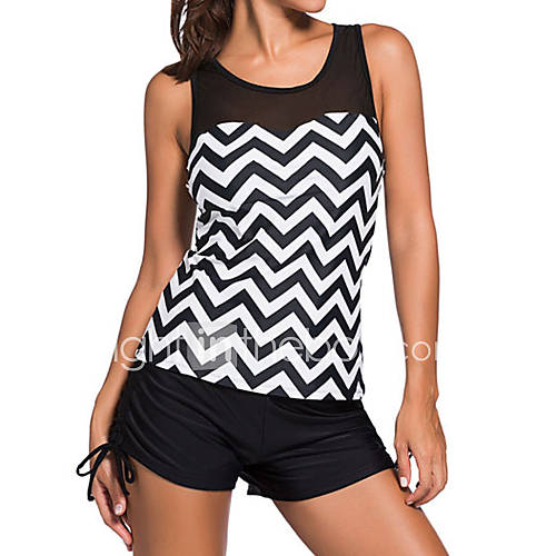 Womens Plus Size Three Pieces Tribal Boy Leg Sports Tankini Swimwear(S