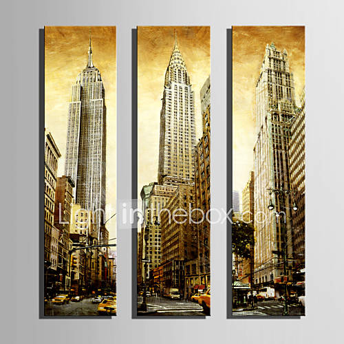 EHOME® Stretched Canvas Art Tall Buildings In The City Orative Painting Set of 3 4417966 2017