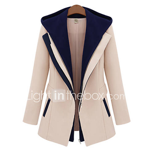 Image de Blazer Femme,Couleur Pleine DÃ©contractÃ© / Quotidien simple Automne / Hiver Manches Longues Capuche Beige / Noir Rayonne / Polyester Moyen